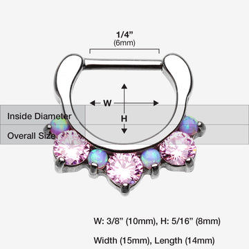 Detail View 1 of Fire Opal Multi Gem Sparkle Deuce Septum Clicker-Pink